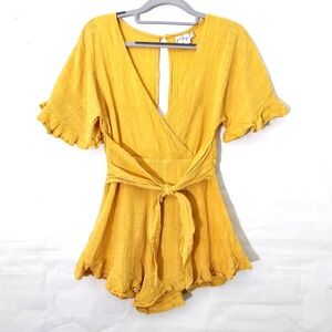 Princess Polly Romper 2 Yellow‎ Karin Gauze Crinkle Frill Coastal Nautical Boho